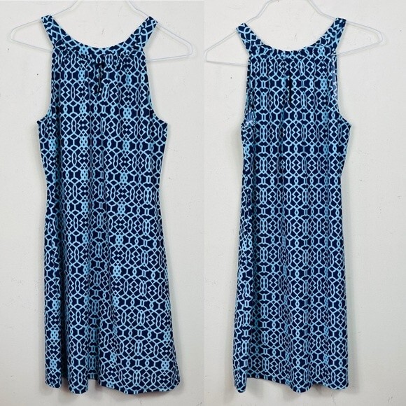 Jude Connally Lisa Blue Print Halter Dress S Coastal Sun Summer Beach Preppy - Picture 9 of 10